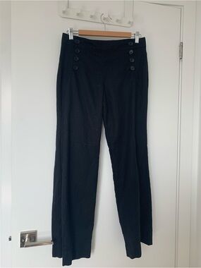 Max Studio High-Rise linen cotton blended Black Button Detail Pants